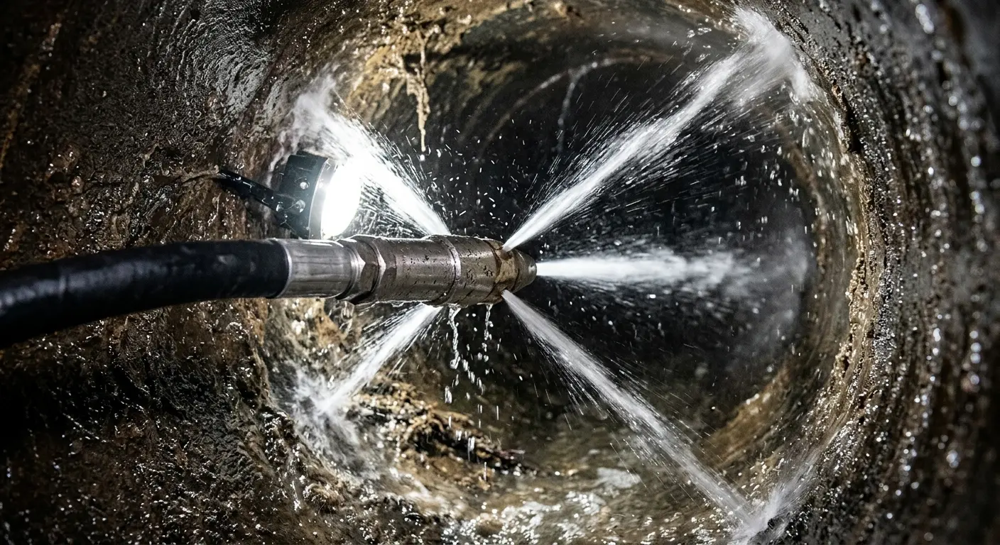 High-pressure hydro jetting nozzle cleaning sewer pipe for Storm Drain Cleaning in Surf City